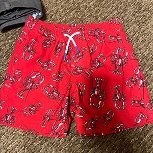 Kids Red Lobster Print Swim Trunks